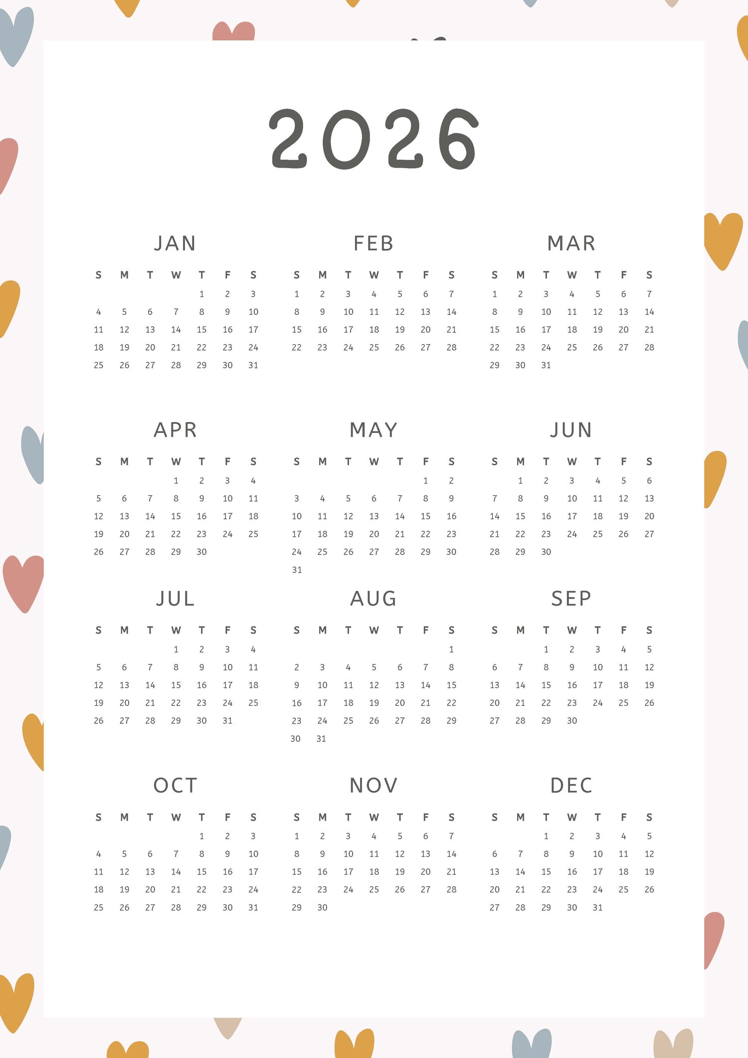 Teacher planner 2025 and 2026 in pink and grey hearts pattern style