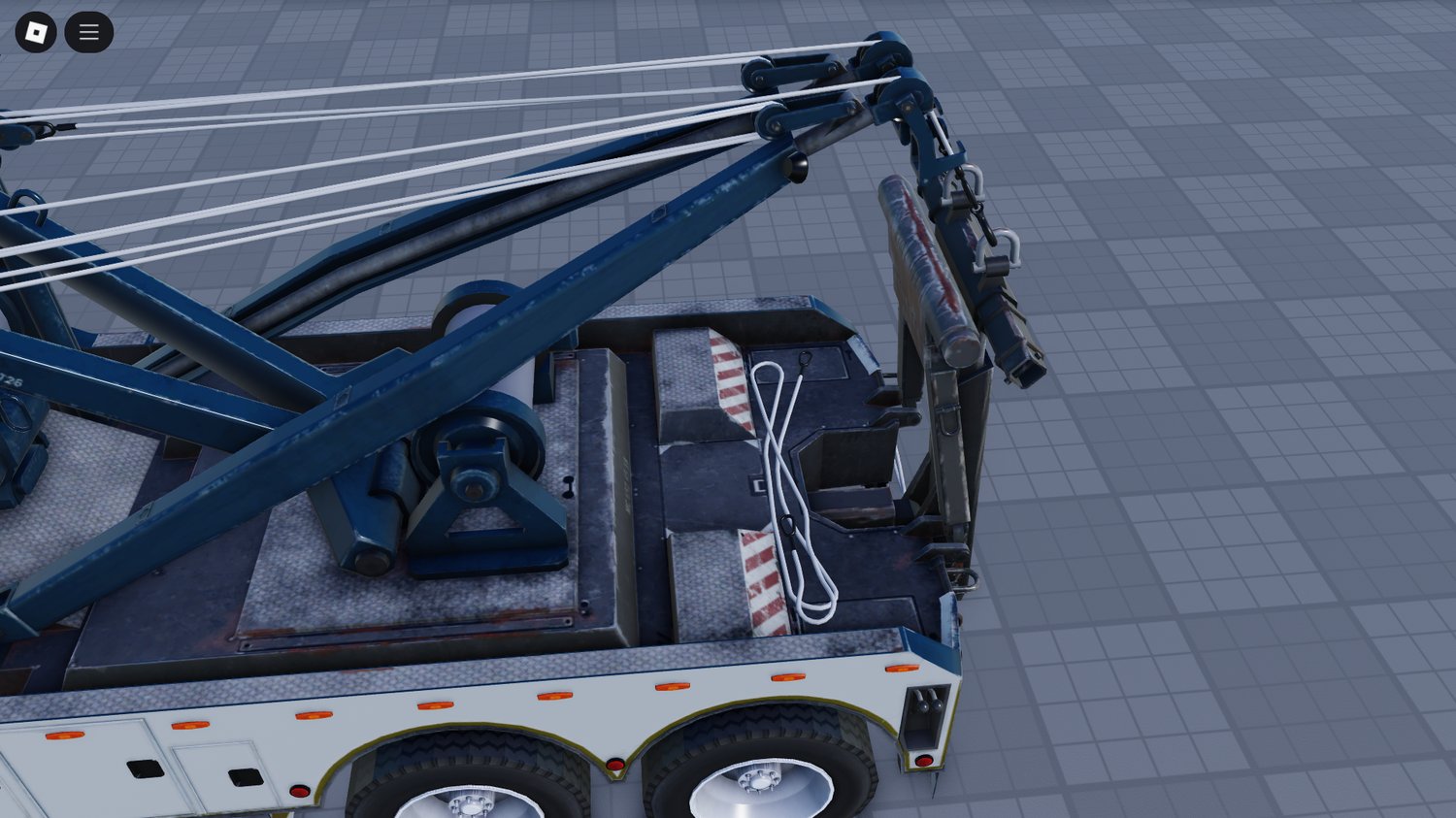 Side view of Roblox wrecker truck with towing crane