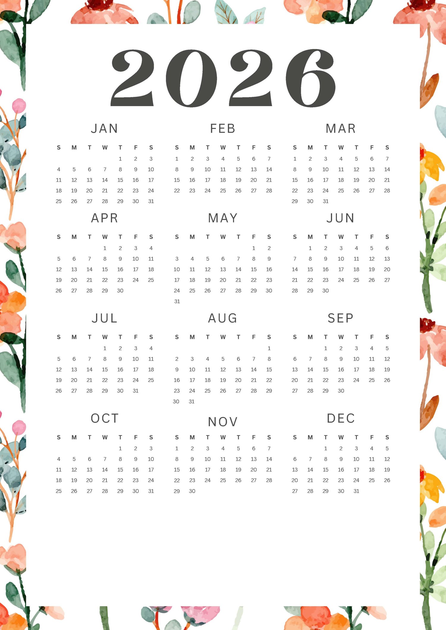 Teacher Planner 2025 & 2026 in green and orange floral watercolour pattern style