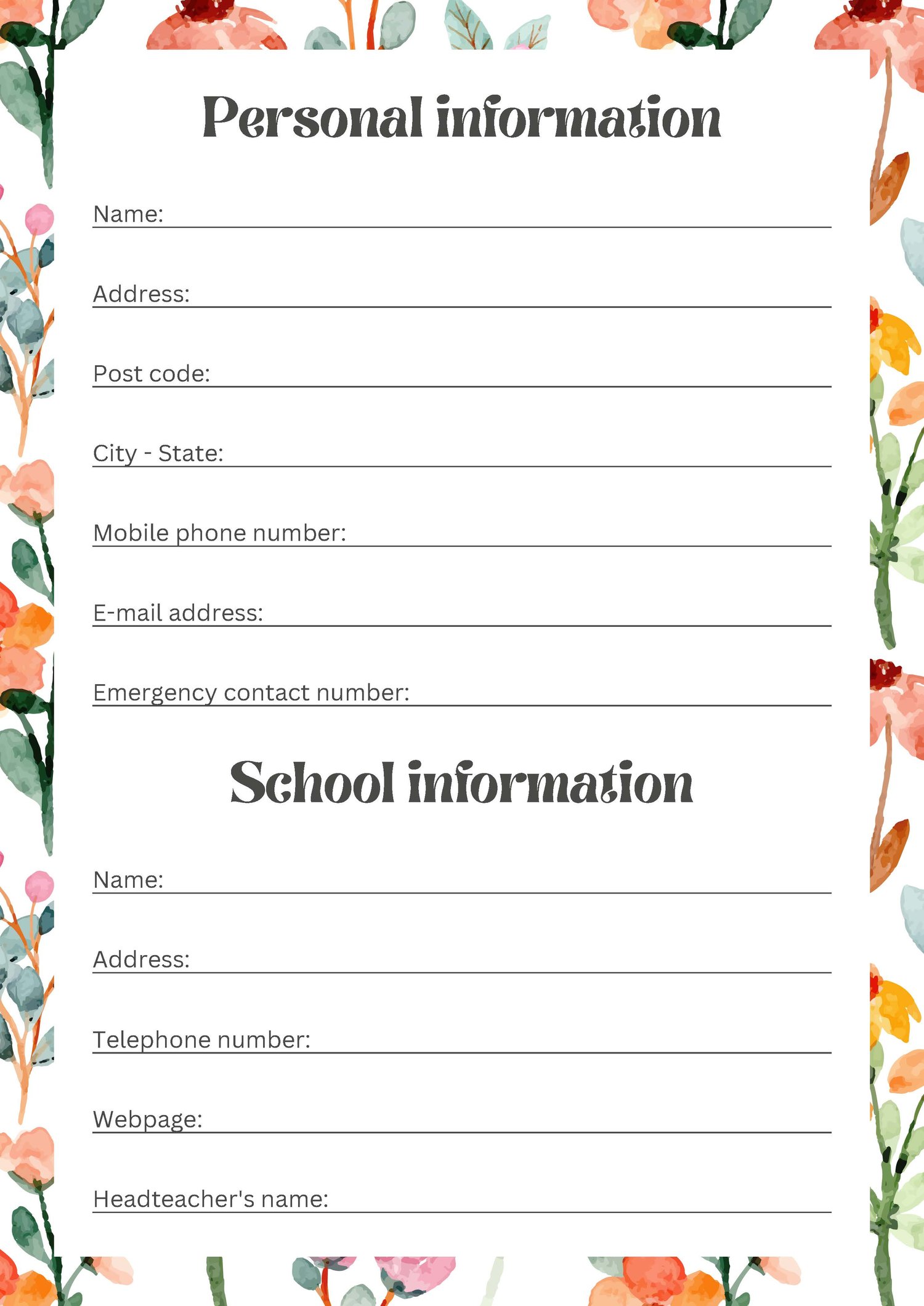 Teacher Planner 2025 & 2026 in green and orange floral watercolour pattern style