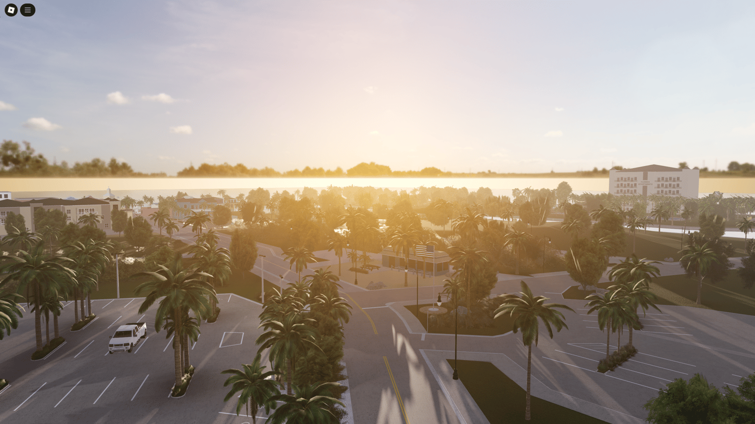 Roblox Florida beach map with palm trees and roads