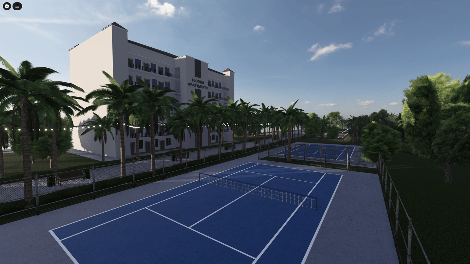 Tropical Roblox map with forest island and apartments