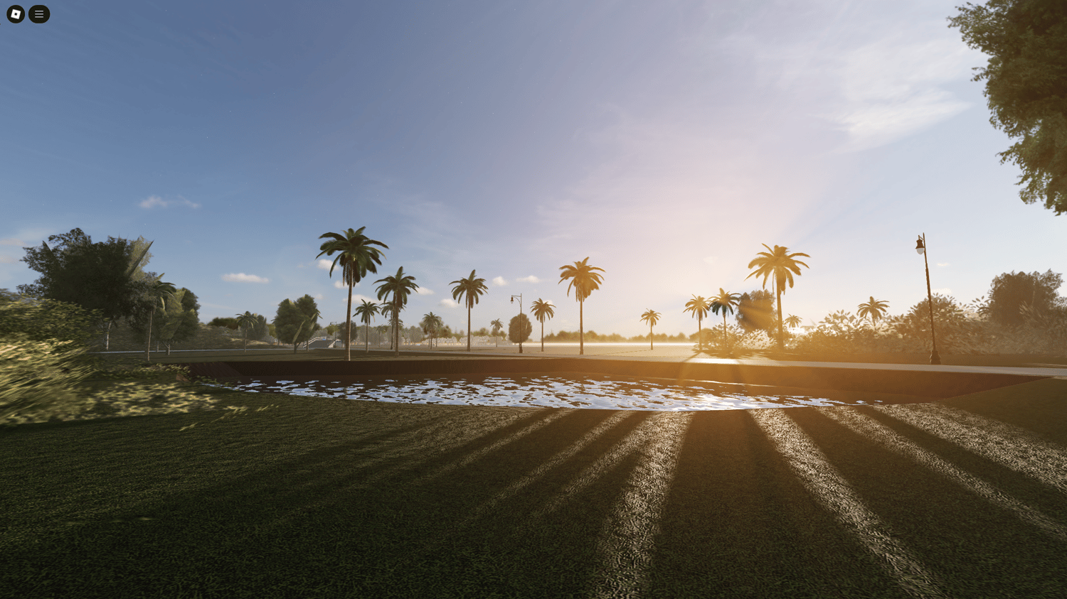Roblox map with restaurant, gas station, and beach