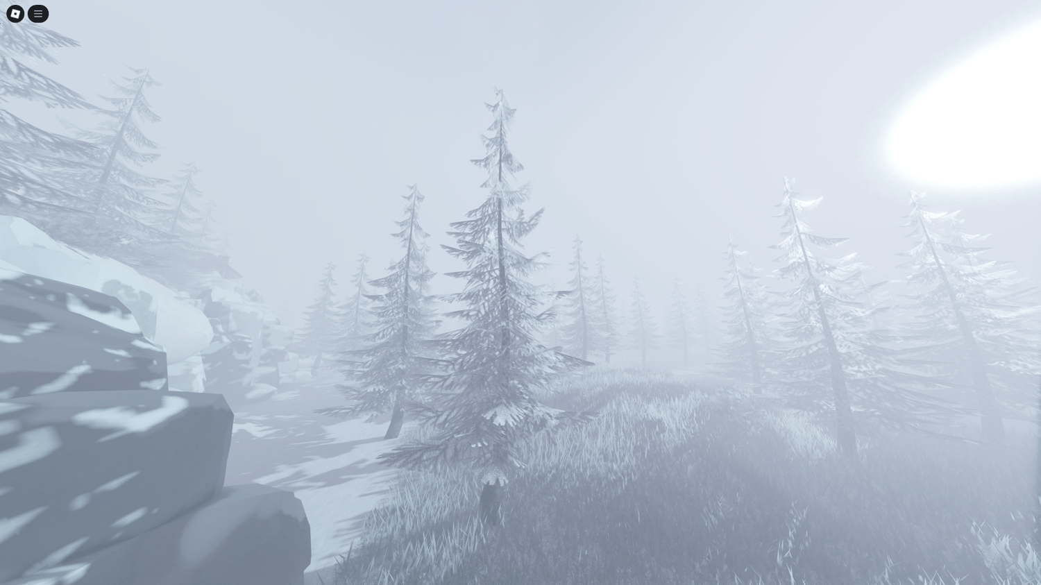 Frozen military base with broken vehicles in Roblox map