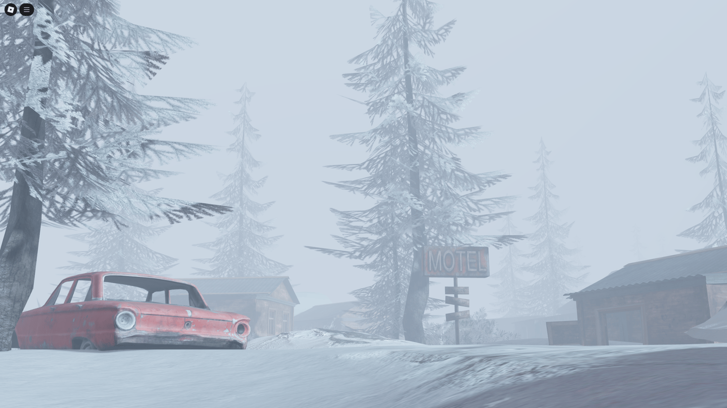 Snowy terrain and Soviet-style village in Roblox