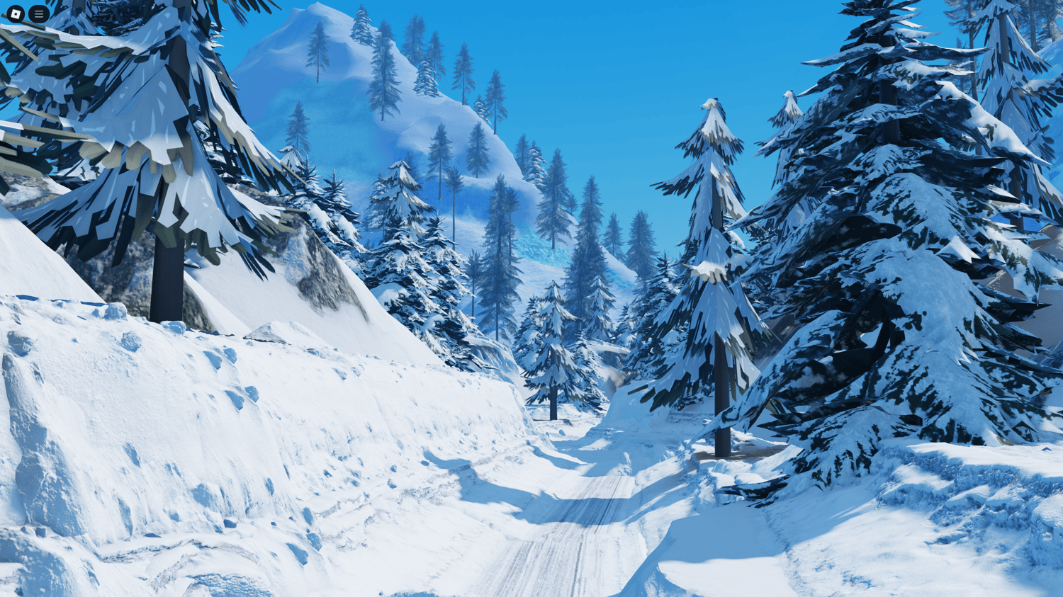 High-detail mountain range in snowy Roblox map