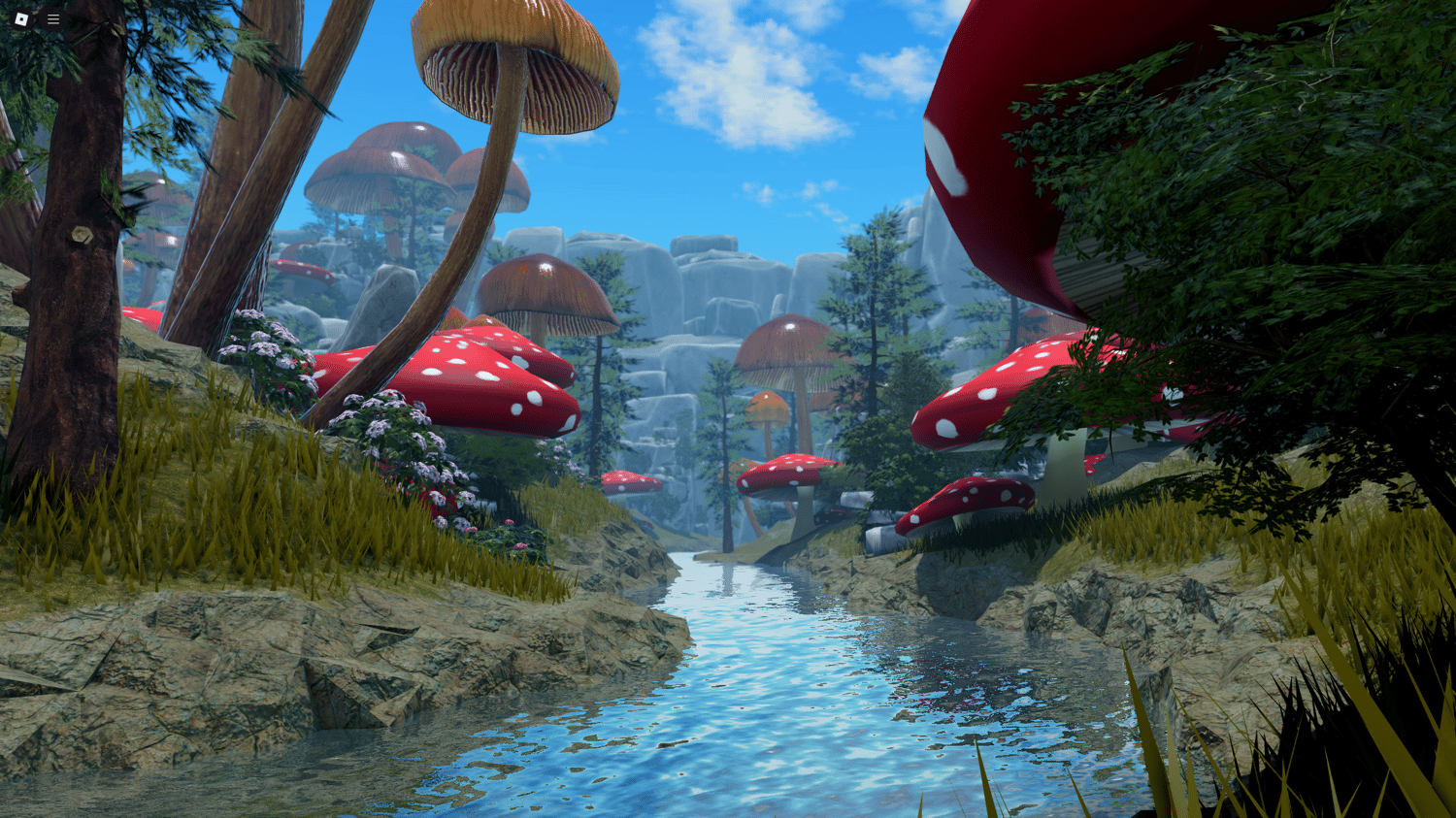 Fantasy Roblox map with rock mountains and hills