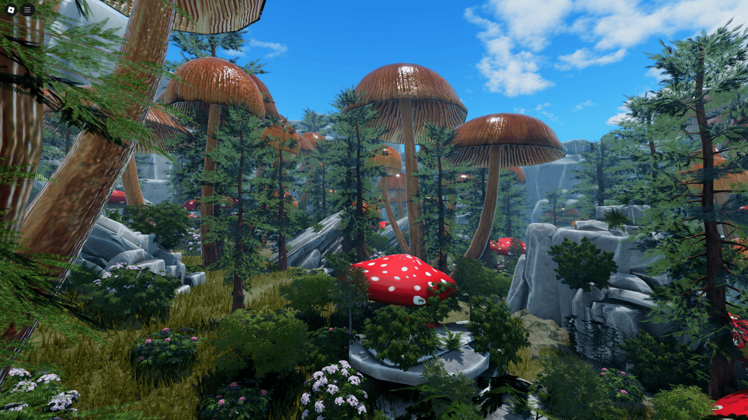 Custom mushroom assets with detailed forest ground