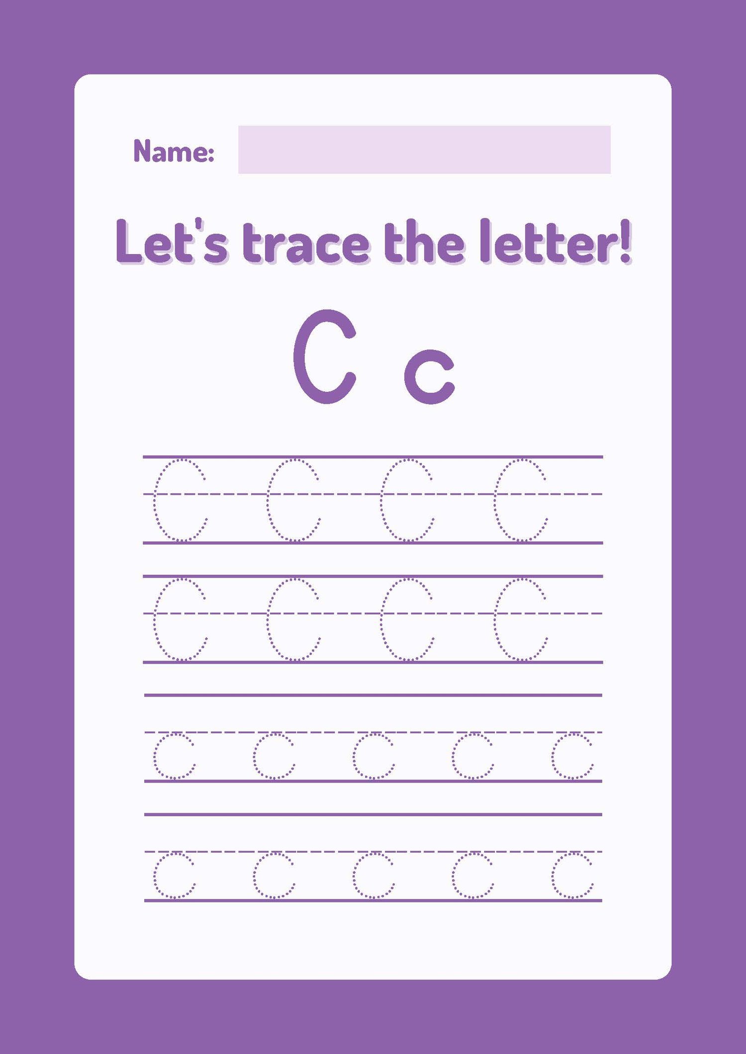 Royal Purple Minimalist Monogram Trace The Letter Worksheet