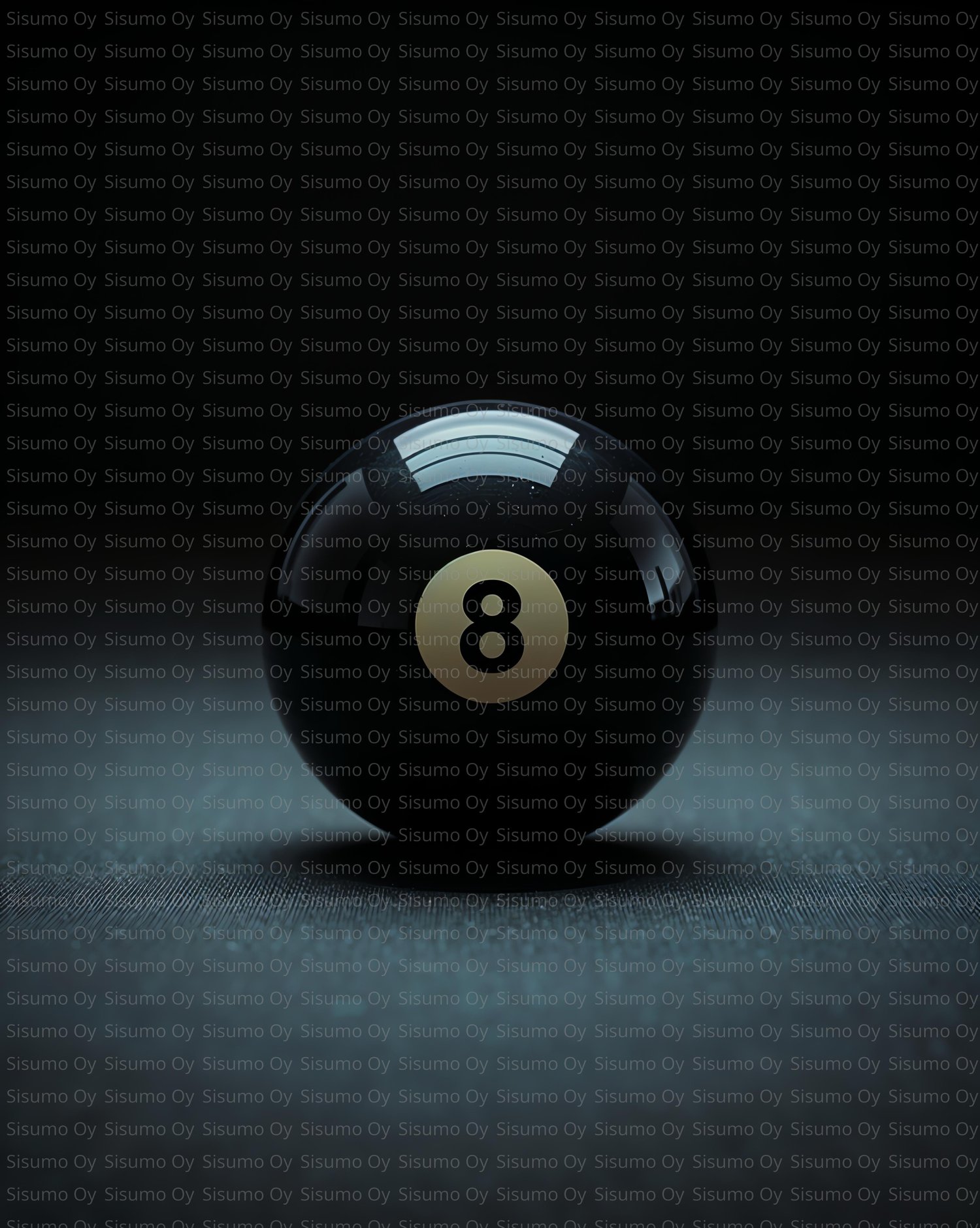 Close-up of a shiny black 8 ball on a dark surface, perfect decorative lucky 8 ball wall art for game room decor.