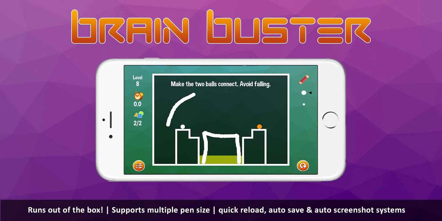 Brain Buster unity 2d puzzle game template unity puzzle game source code unity physics puzzle