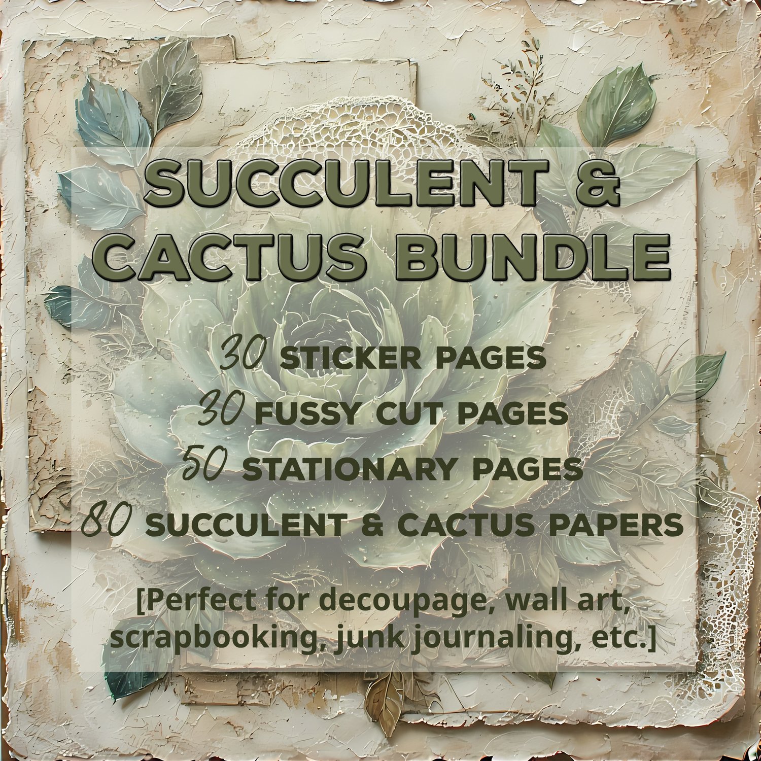 Succulent themed stickers, cacti themed pngs, succulents for scrapbooking, cacti junk journaling, succulent cacti fussy cuts, vintage cacti, antique paper