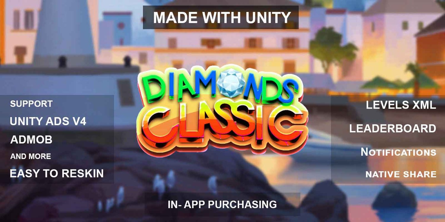 Diamonds Classic unity 2d puzzle game template unity puzzle game source code unity match 3 puzzle game