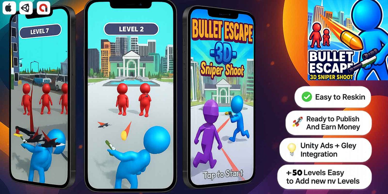 Bullet Escape 3D unity hyper casual game hyper casual game in unity