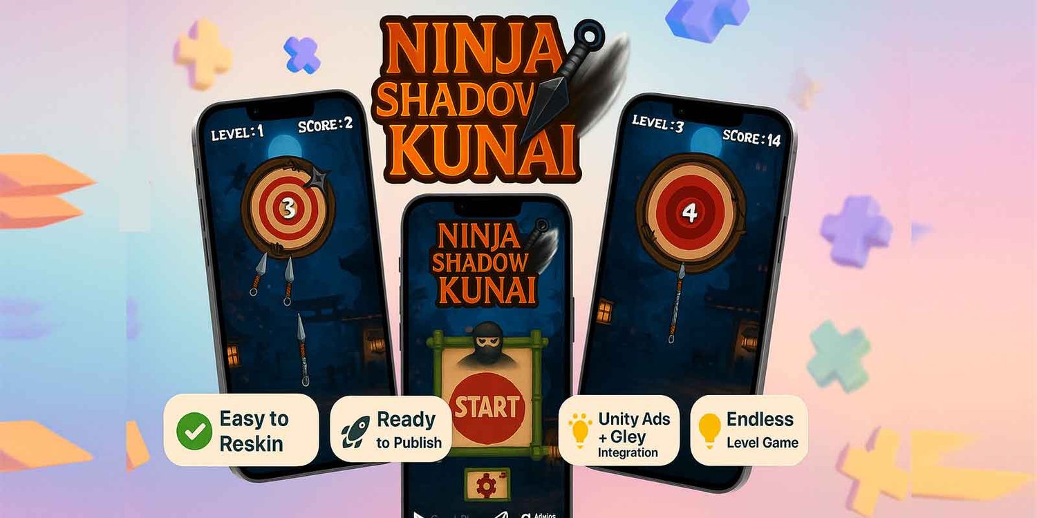 Ninja Shadow Kunai unity 2d casual game template unity casual game source code