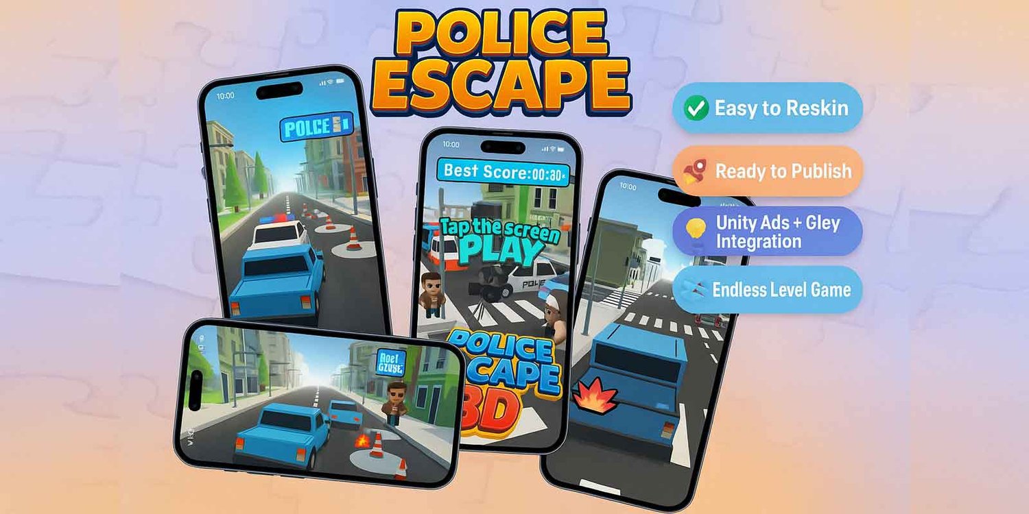 Police Escape 3D unity hyper casual game template unity hyper casual game source code