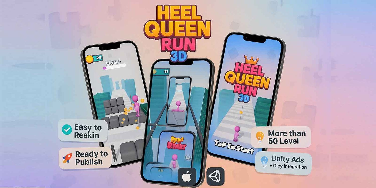 Heel Queen Run 3D unity hyper casual game template unity hyper casual game source code