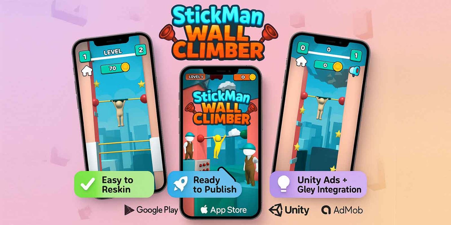 StickMan Wall Climber unity hyper casual game template unity hyper casual game source code