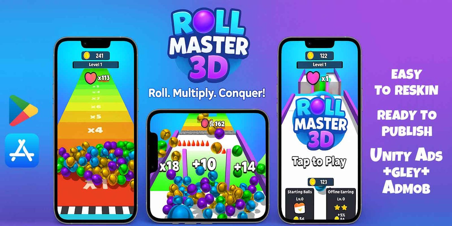 Roll Master 3D unity hyper casual game template unity hyper casual game source code unity 3d template