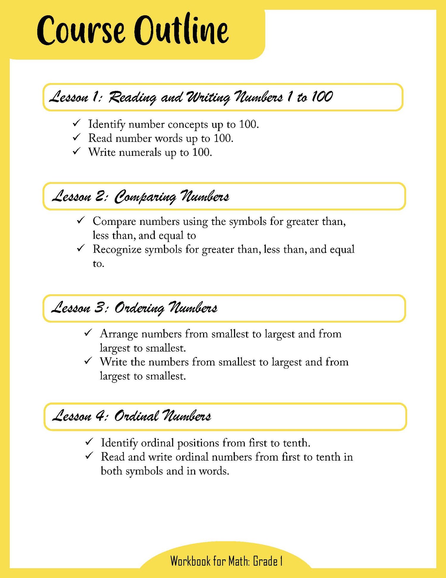 Workbook for Mathematics – Grade 1
