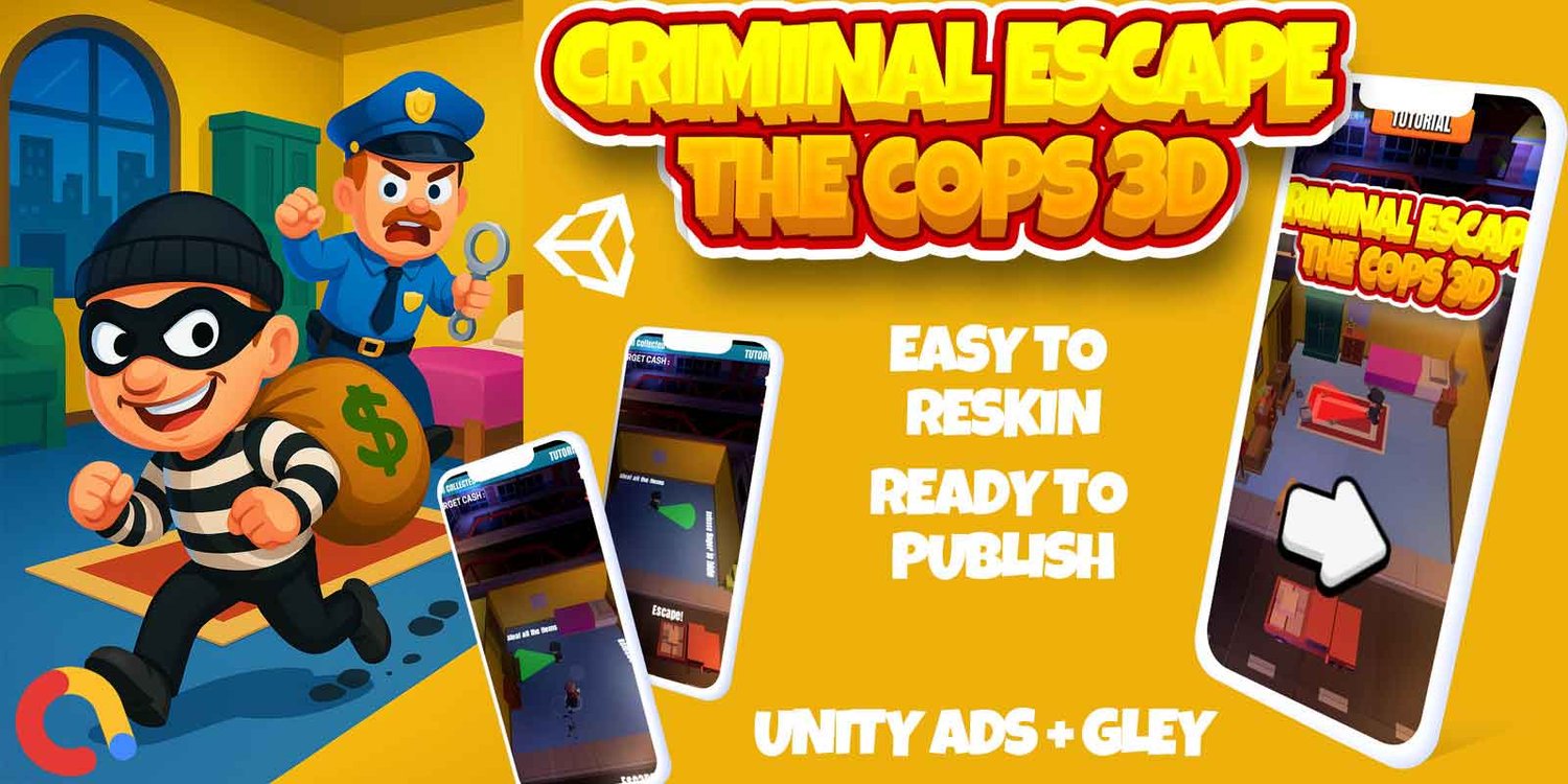 Criminal Escape The Cops unity 3d casual game template unity casual game source code unity 3d template