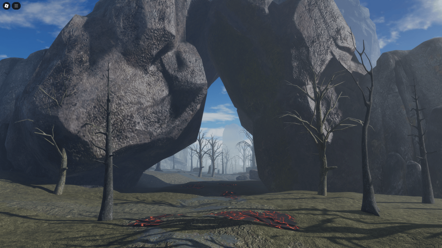 Lava and destruction in evil region of Roblox map