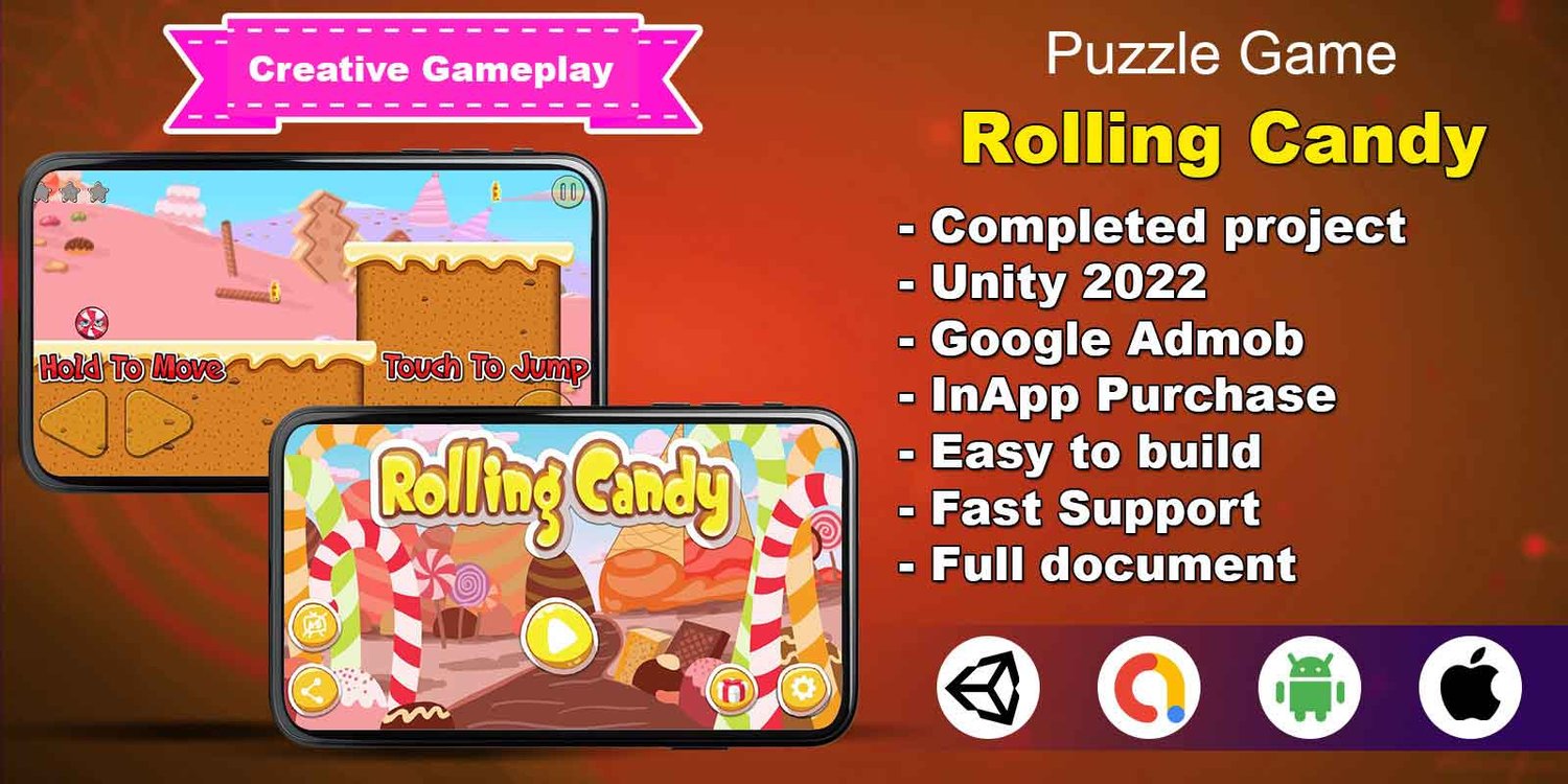Rolling Candy unity 2d casual game template unity casual game source code unity 2d template