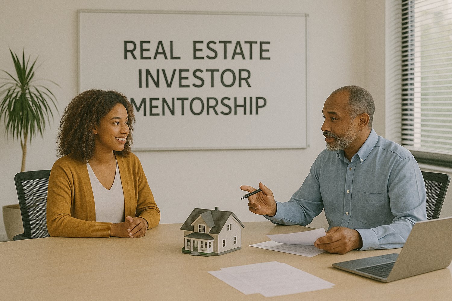 Real estate consultation with clients reviewing home documents.