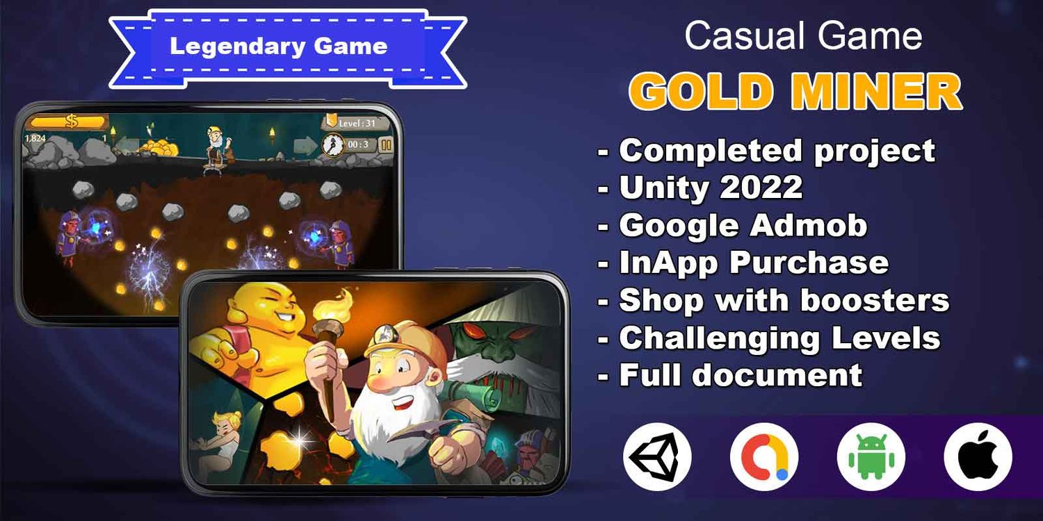 Gold Miner unity 2d casual game template unity casual game source code unity 2d template