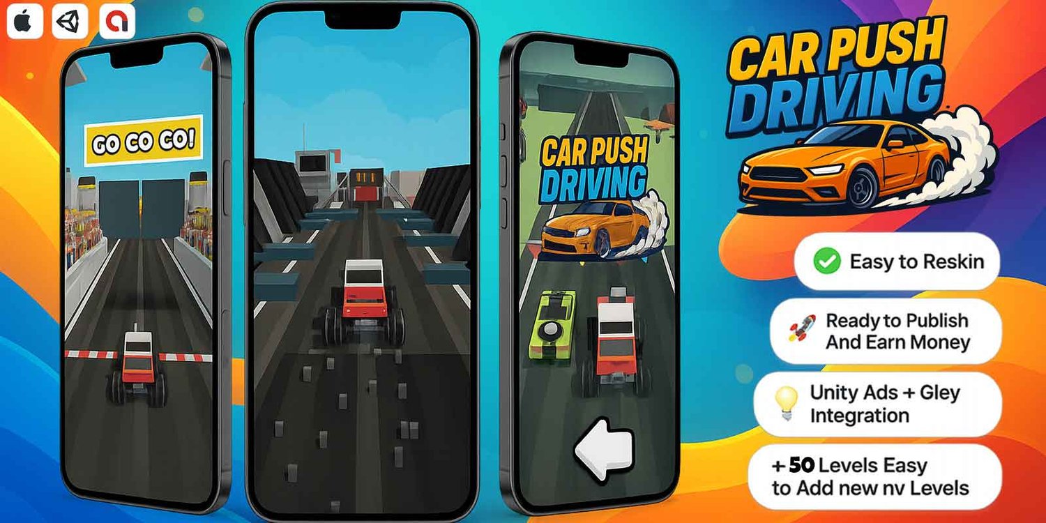 Car Push Driving 3D unity hyper casual game template unity hyper casual game source code unity 3d template