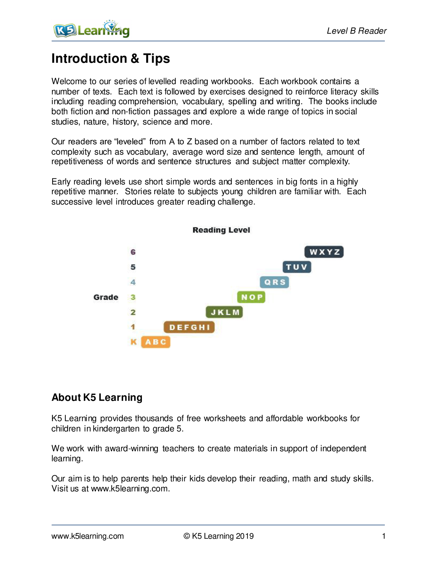 K5 Learning Reading Comprehension Workbook – Level B
