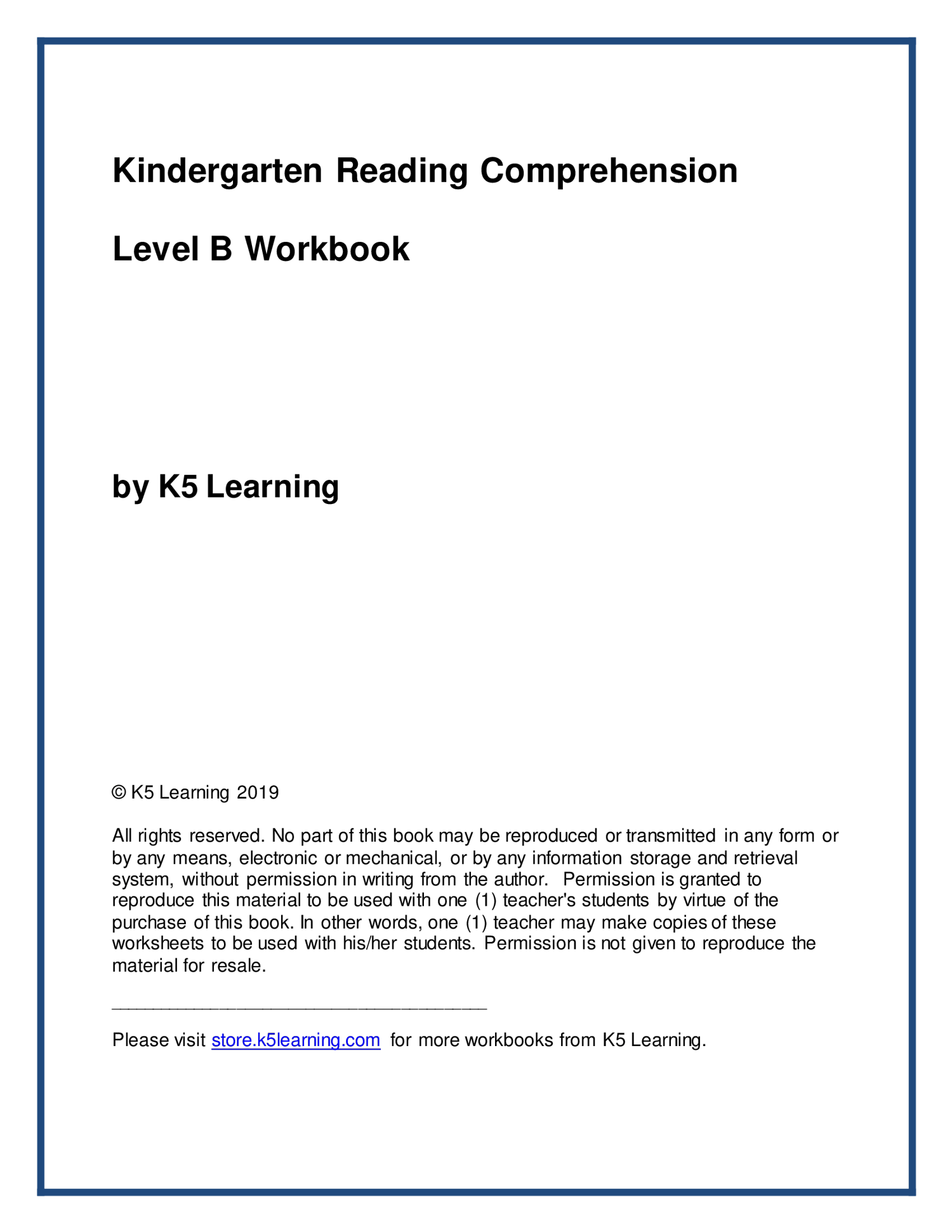 K5 Learning Reading Comprehension Workbook – Level B