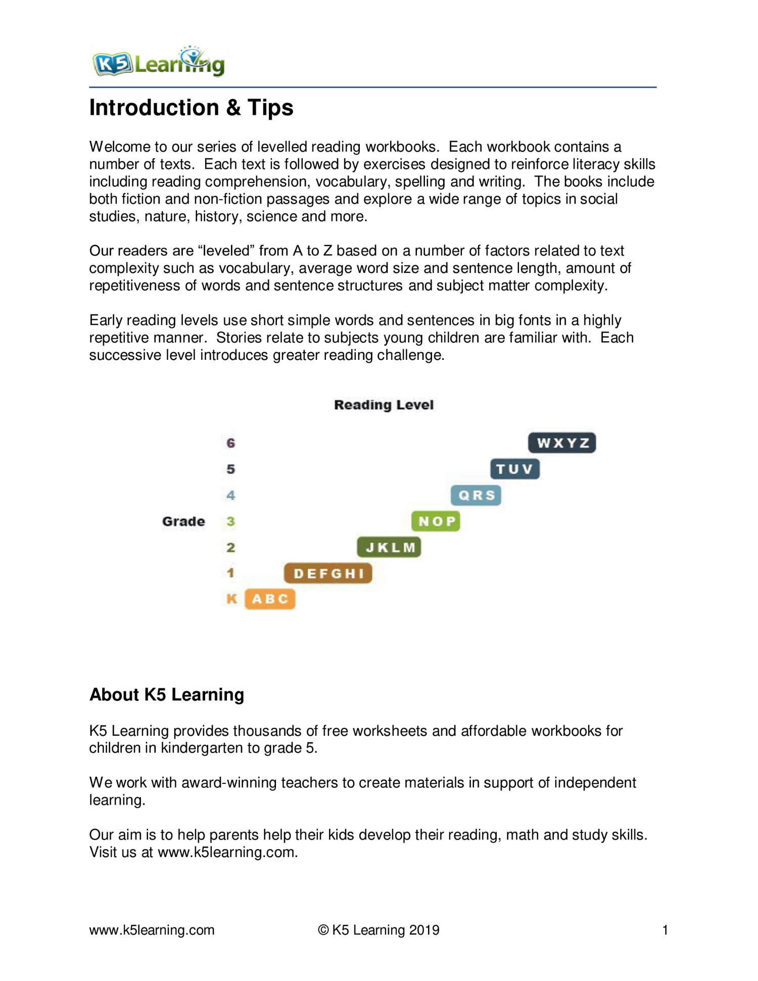 K5 Learning Reading Comprehension Workbook – Level A
