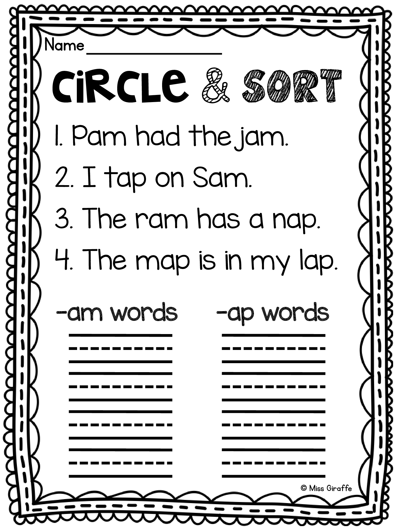 Short A Printables & Centers Pack – Miss Giraffe