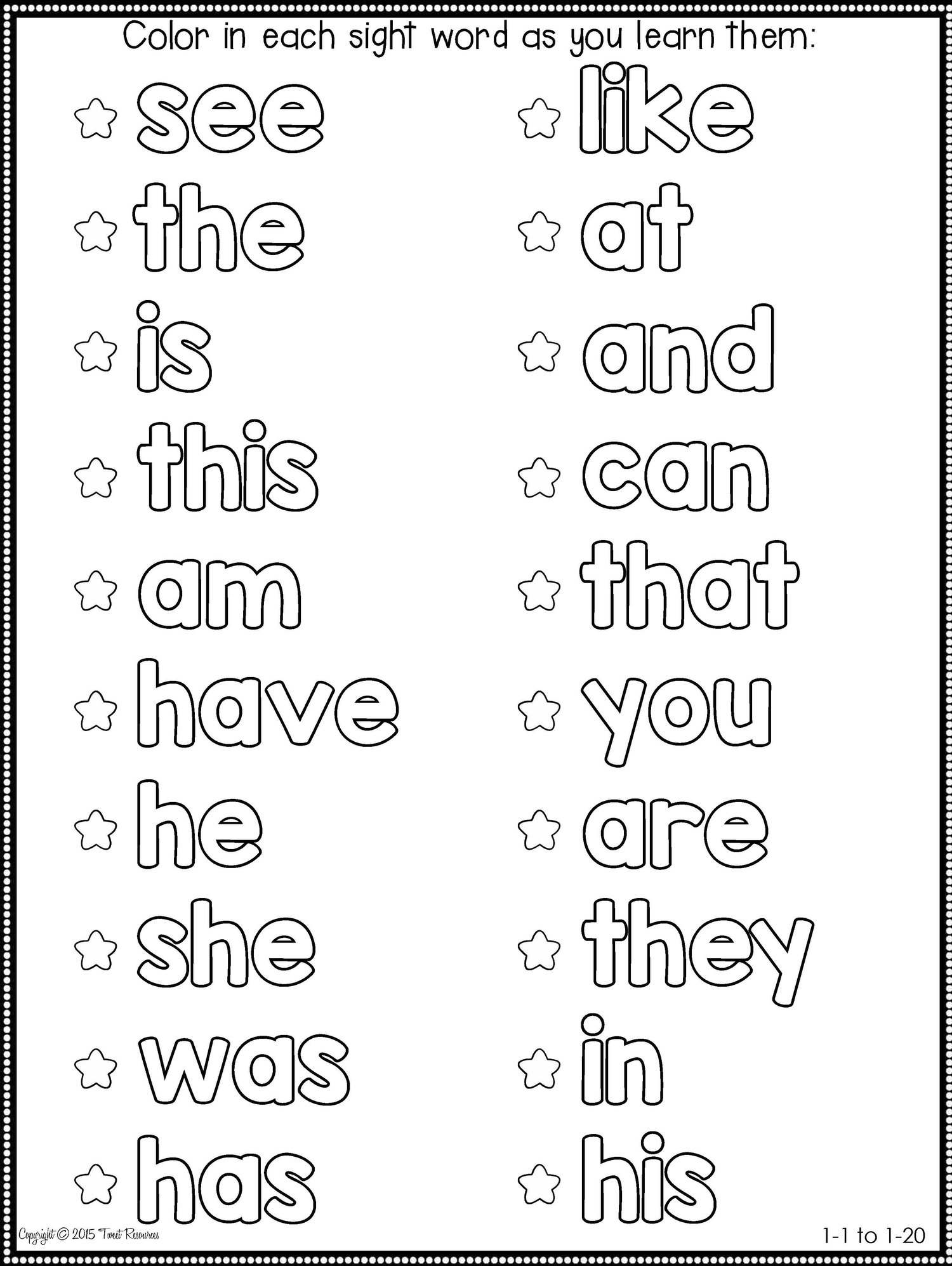 Sight Word Fluency and Word Work – Set #1
