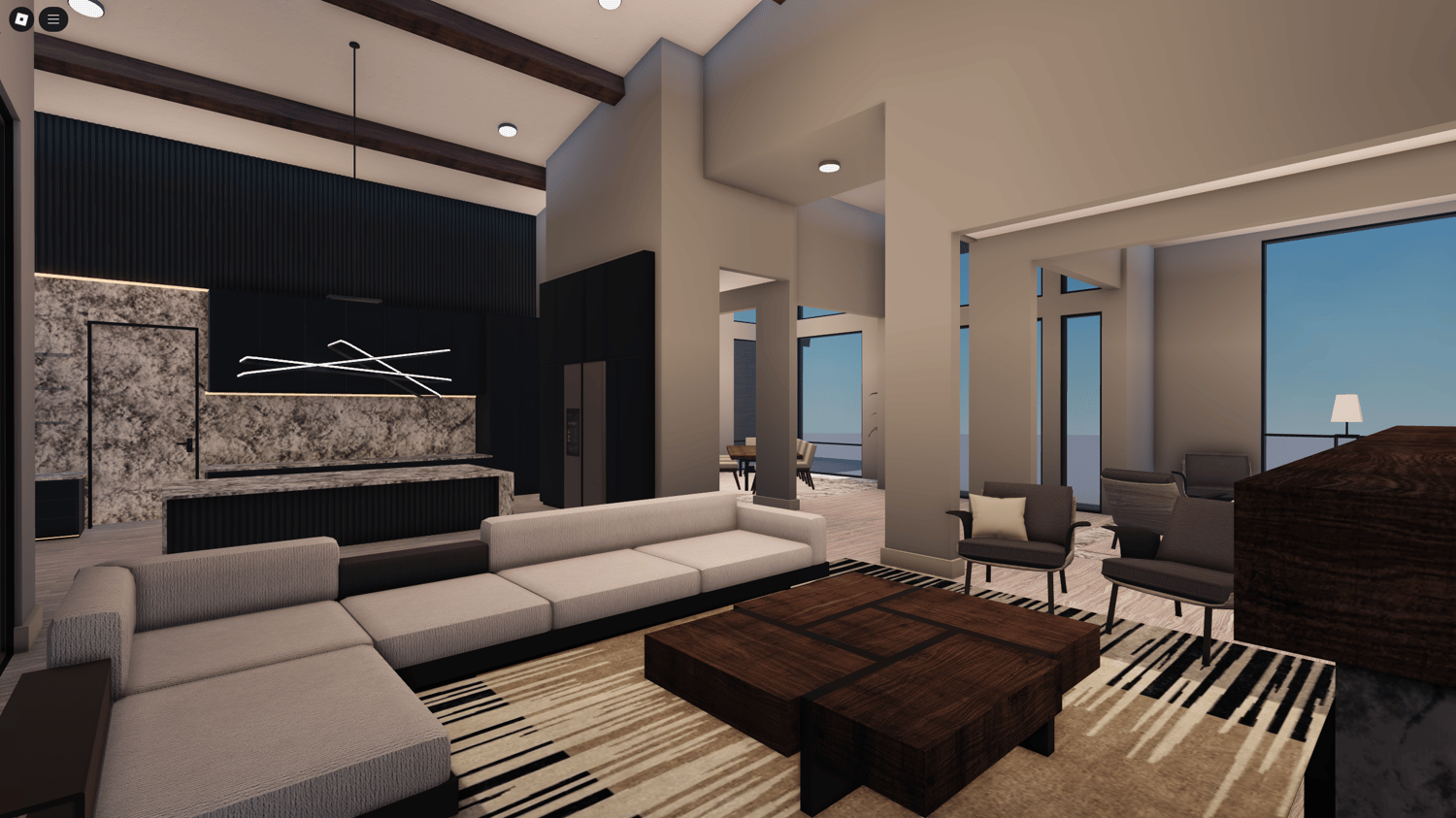 Spacious living room in Roblox mansion