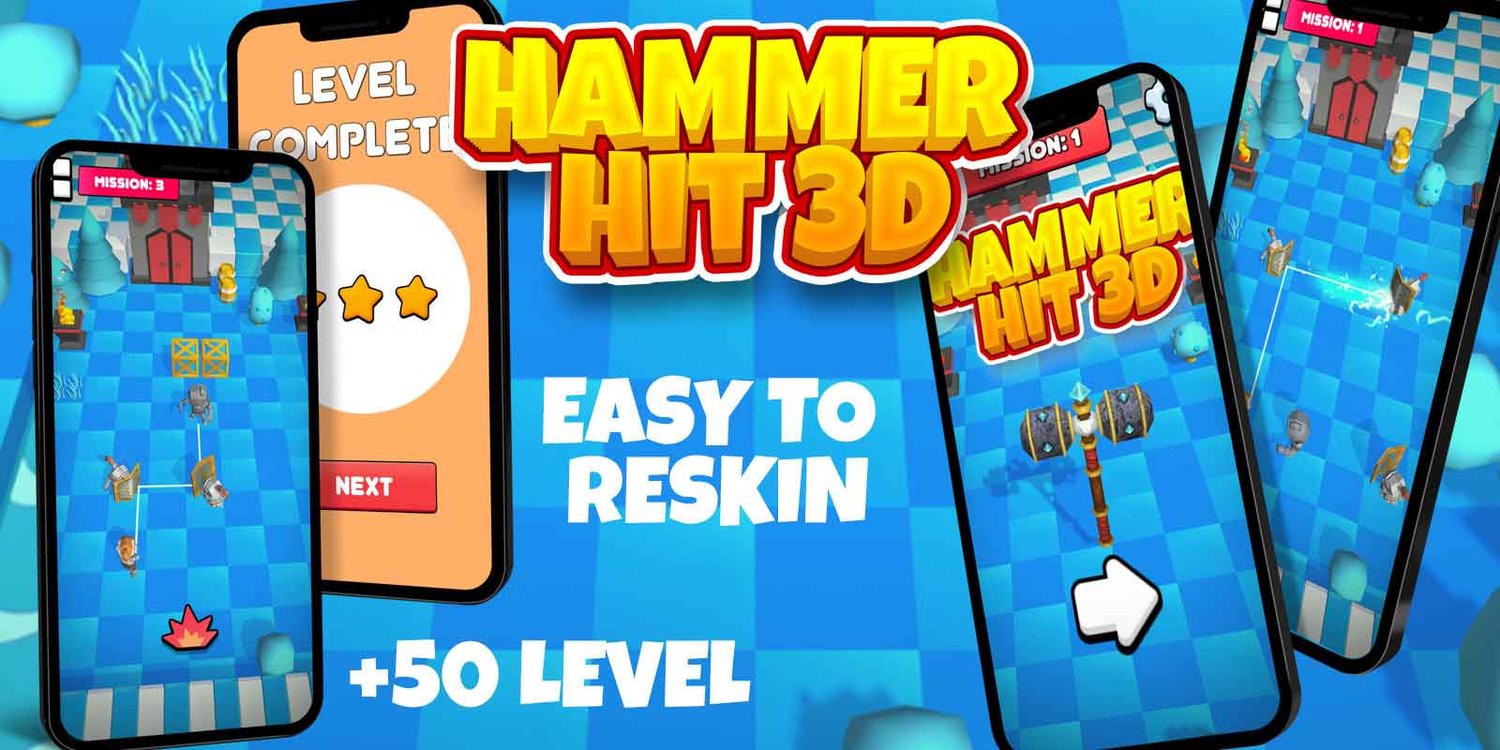 Hammer Hit 3D unity hyper casual game template unity hyper casual game source code unity 3d template