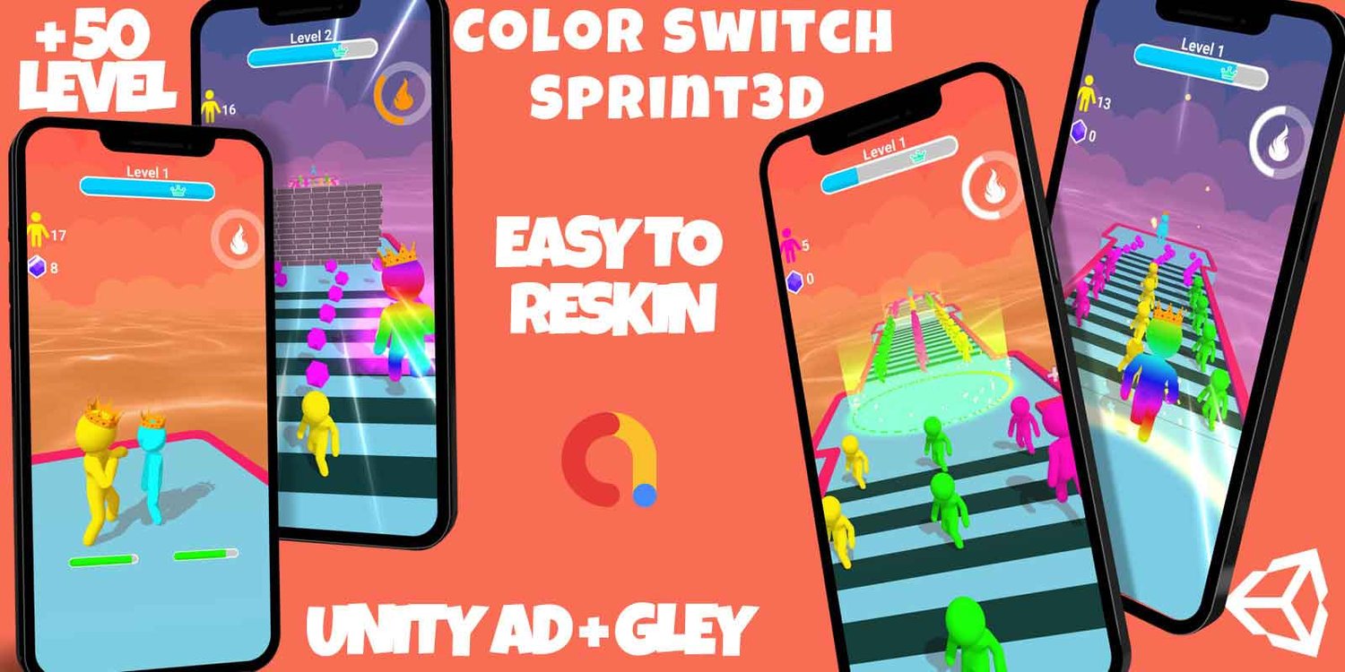 Color Switch Sprint 3D unity hyper casual game template unity hyper casual game source code unity 3d template