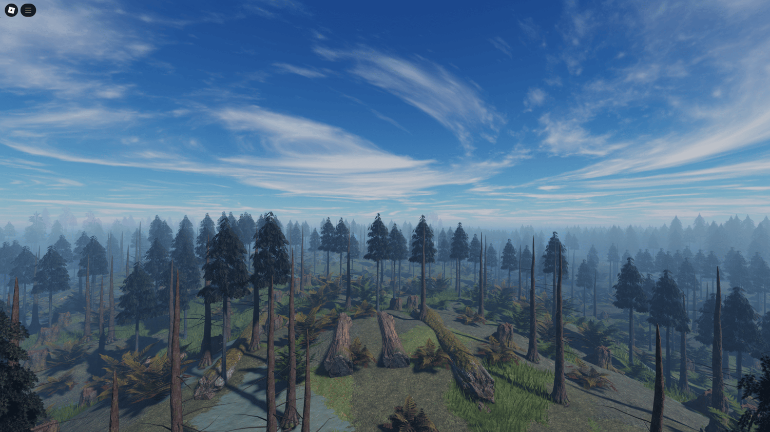 Dense jungle and pine forests in Roblox map