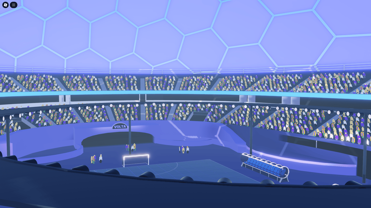 Stadium lights and lamps in a night-lit arena