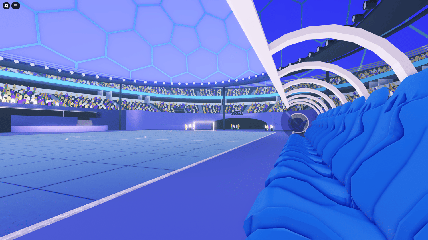 Customizable soccer field in Roblox stadium