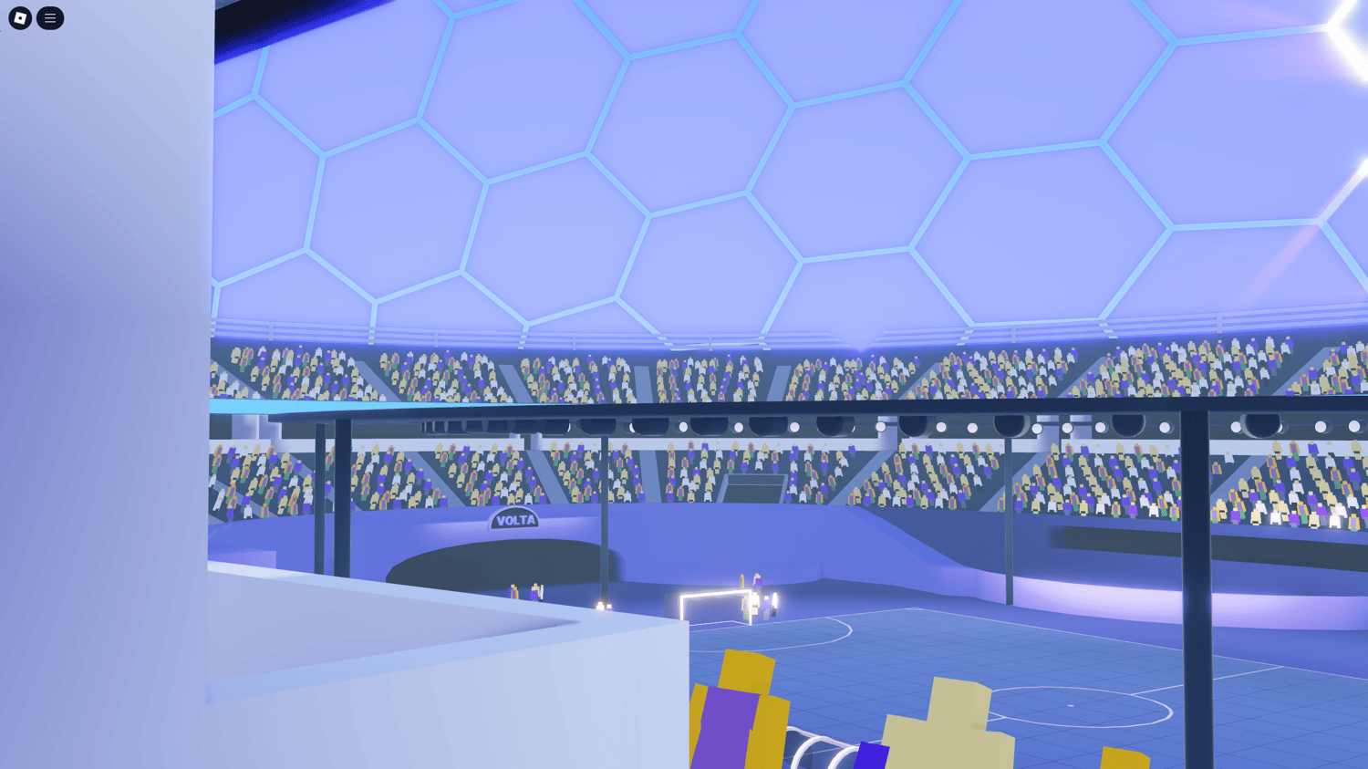 Futuristic Roblox team game arena layout