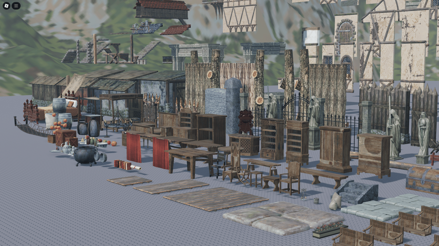 Wooden bridges, fences, and torches for medieval maps