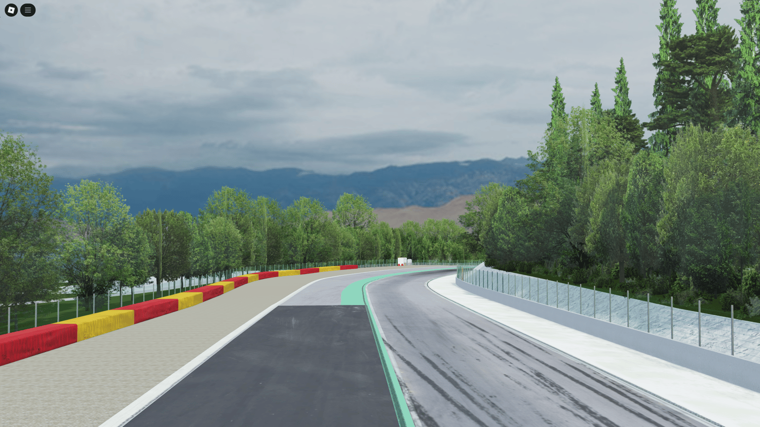 Detailed Roblox paddock zone with buildings and race props