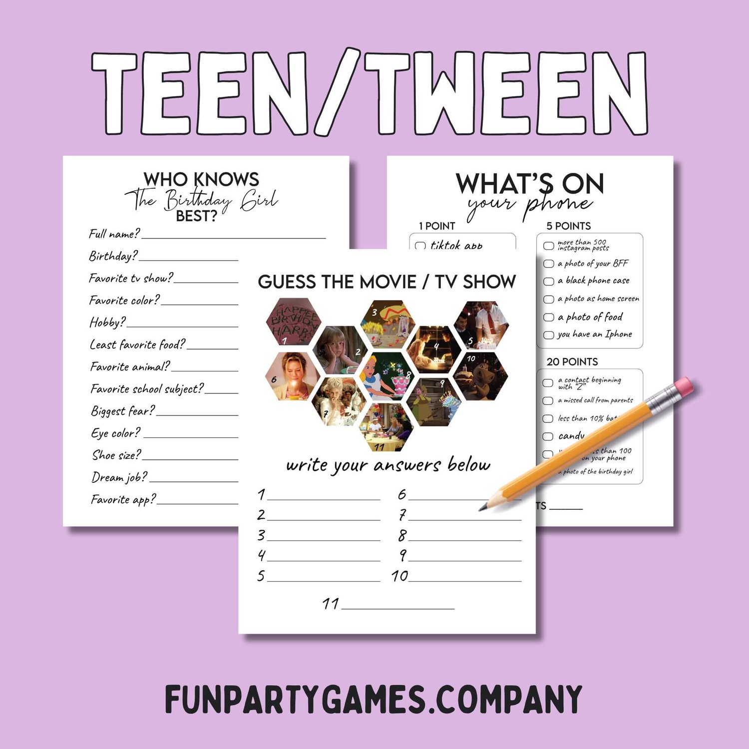 Teen Birthday Games Bundle – Printable Party Games for Girls | Fun