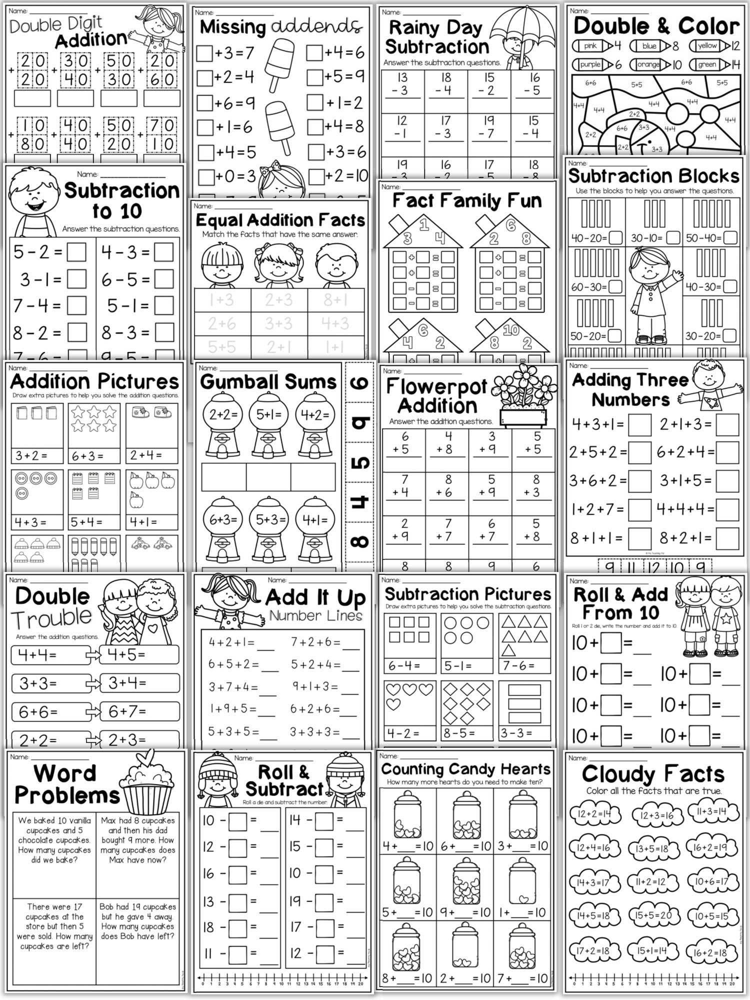 First Grade Addition and Subtraction Worksheets