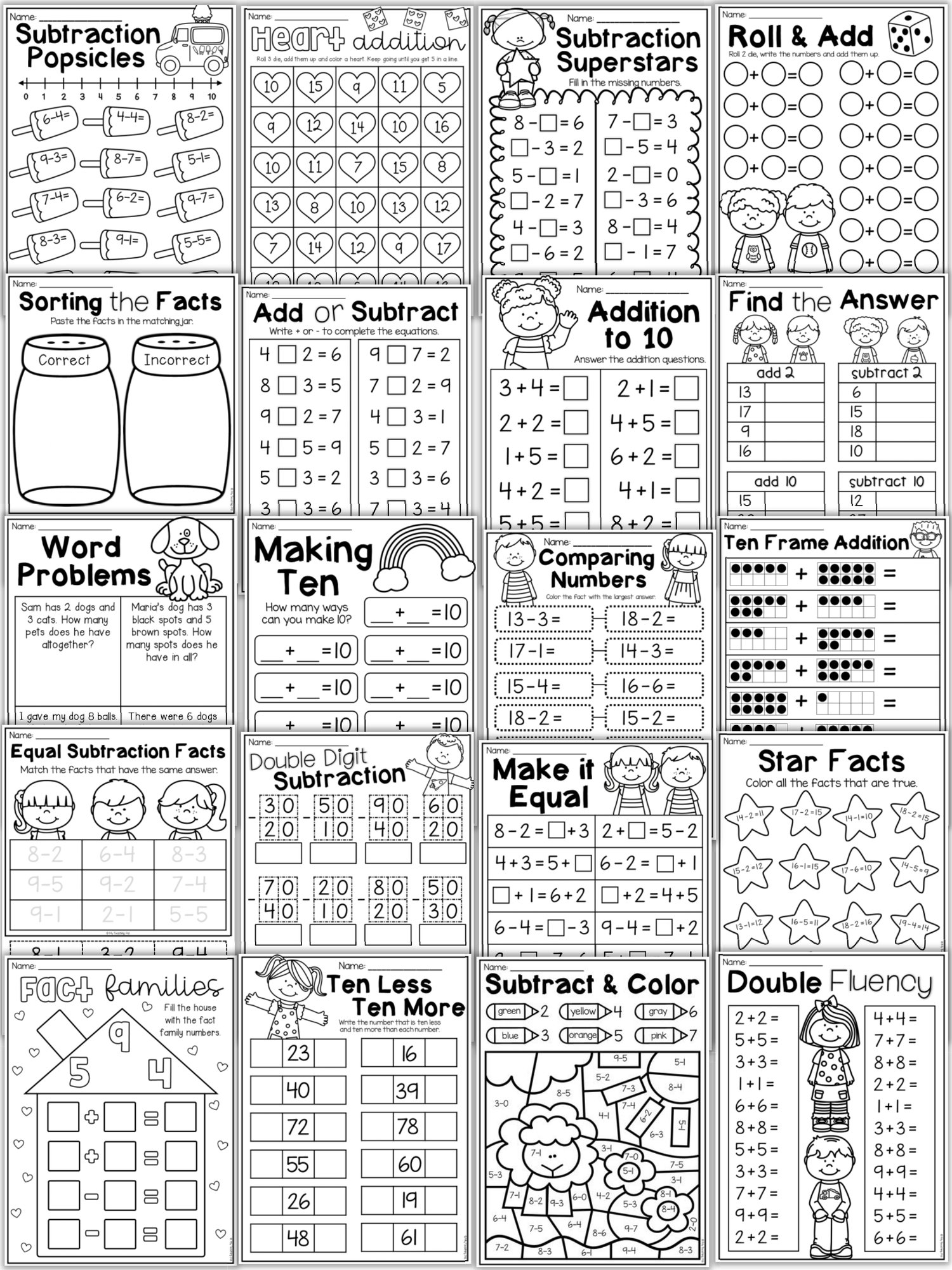 First Grade Addition and Subtraction Worksheets