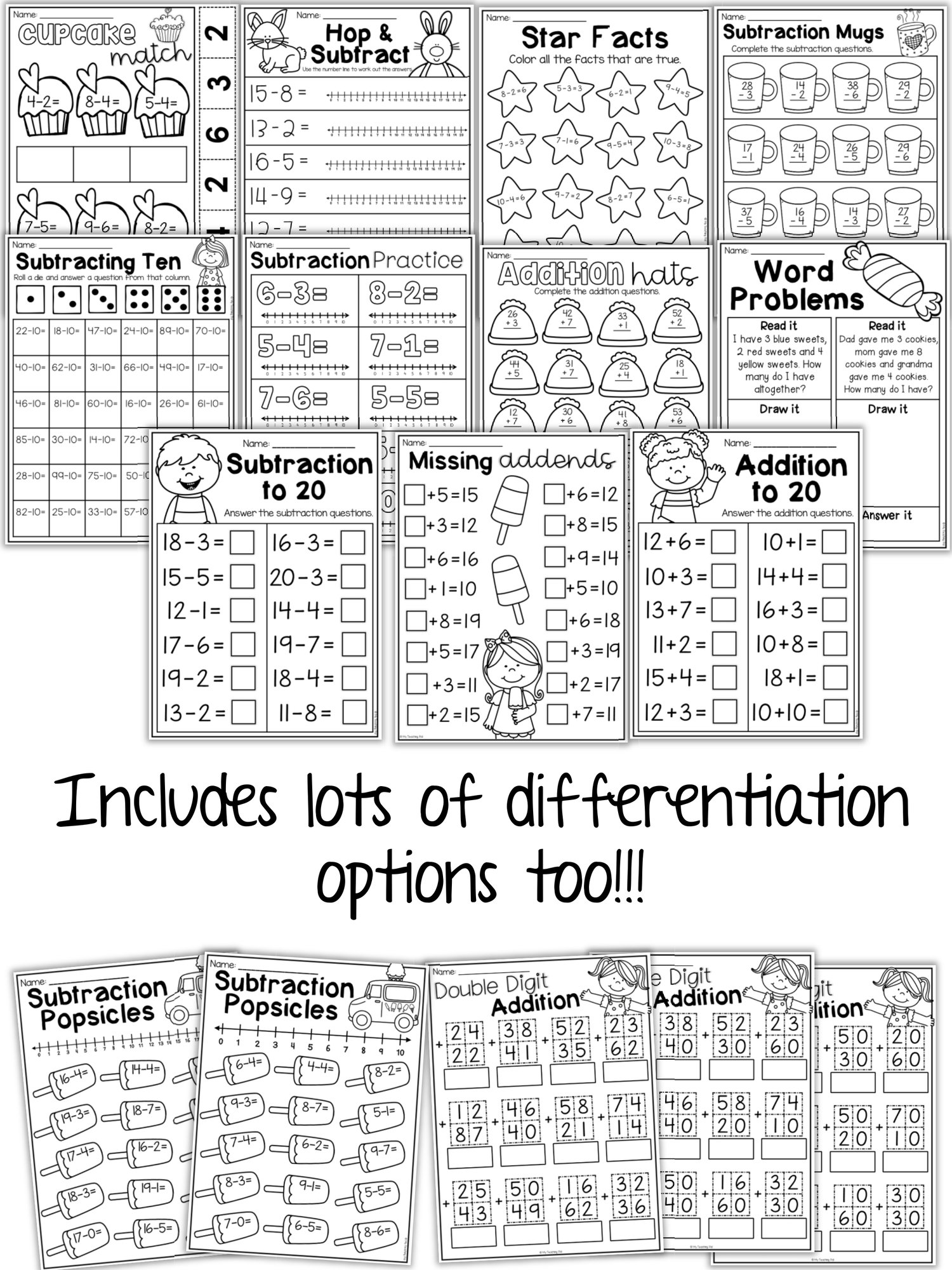 First Grade Addition and Subtraction Worksheets