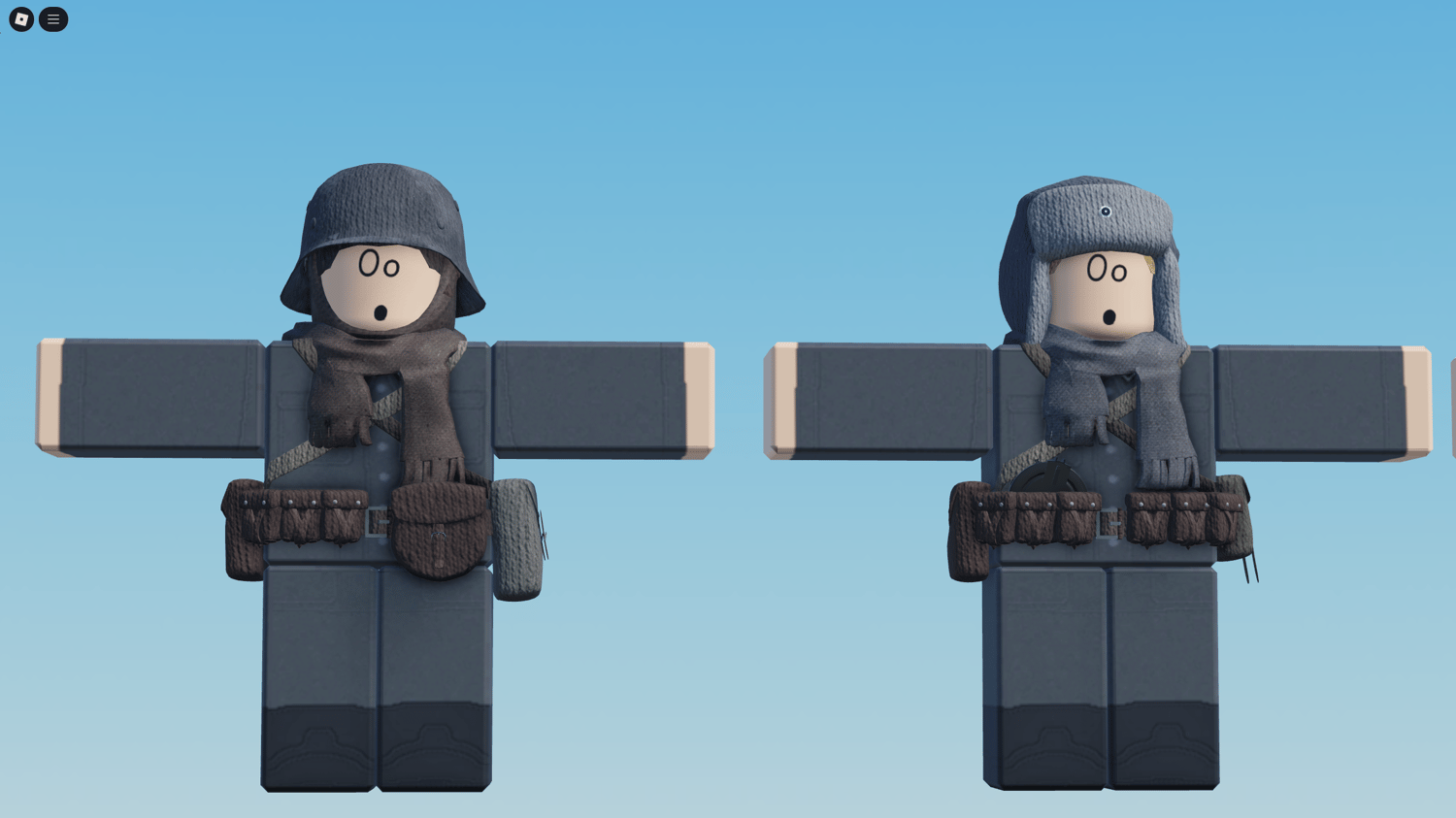 Close-up of WW2 Finnish Roblox soldier equipment set with pouches