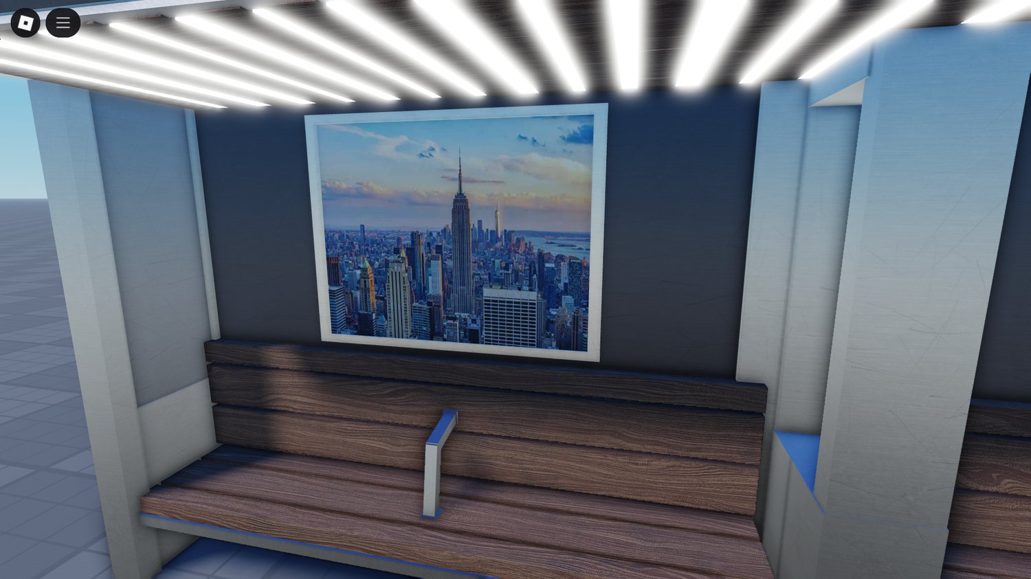Roblox city environment with transit seating